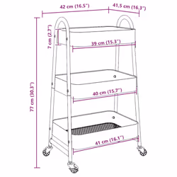 vidaXL Storage Trolley Service Trolley 3-Tier Utility Cart Storage Rack Steel - blue