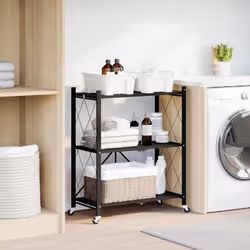 vidaXL Storage Shelf on Wheels Black 71x34x88 cm Steel kitchen shelf
