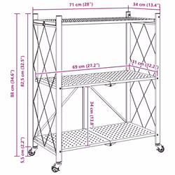 vidaXL Storage Shelf on Wheels Black 71x34x88 cm Steel kitchen shelf