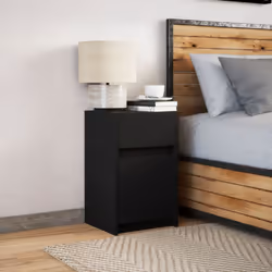 vidaXL Bedside Cabinet with LED Lights Nightstand Engineered Wood - black, 1 pcs - Additional view 4