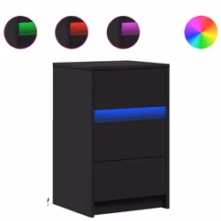 vidaXL Bedside Cabinet with LED Lights Bed Side Table Engineered Wood - black