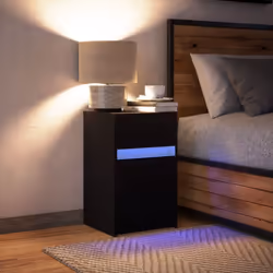 vidaXL Bedside Cabinet with LED Lights Bed Side Table Engineered Wood - black - Additional view 4