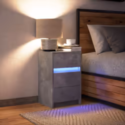 vidaXL Bedside Cabinet with LED Lights Bed Side Table Engineered Wood - concrete grey - Additional view 4