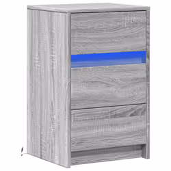 vidaXL Bedside Cabinet with LED Lights Bed Side Table Engineered Wood - grey sonoma - Additional view 2