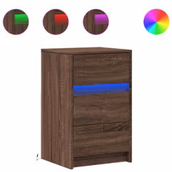vidaXL Bedside Cabinet with LED Lights Bed Side Table Engineered Wood - brown oak