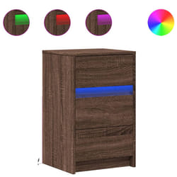 vidaXL Bedside Cabinet with LED Lights Bed Side Table Engineered Wood - brown oak