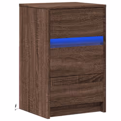 vidaXL Bedside Cabinet with LED Lights Bed Side Table Engineered Wood - brown oak