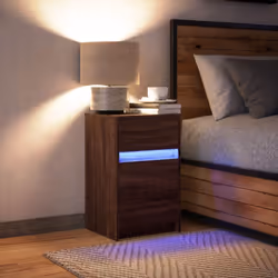 vidaXL Bedside Cabinet with LED Lights Bed Side Table Engineered Wood - brown oak - Additional view 4