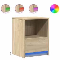 vidaXL Bedside Cabinet with LED Lights Bed Table Engineered Wood - sonoma oak, 1 pcs