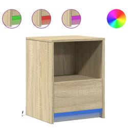 vidaXL Bedside Cabinet with LED Lights Bed Table Engineered Wood - sonoma oak, 1 pcs