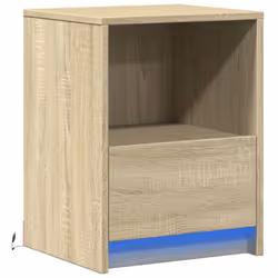 vidaXL Bedside Cabinet with LED Lights Bed Table Engineered Wood - sonoma oak, 1 pcs