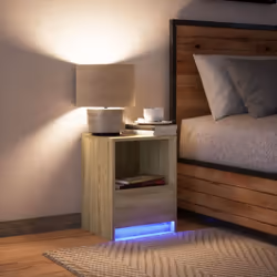 vidaXL Bedside Cabinet with LED Lights Bed Table Engineered Wood - sonoma oak, 1 pcs - Additional view 4