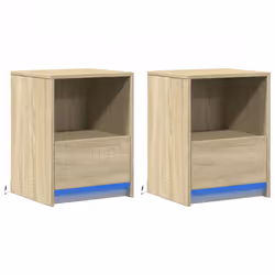 vidaXL Bedside Cabinet with LED Lights Bed Table Engineered Wood - sonoma oak, 2 pcs