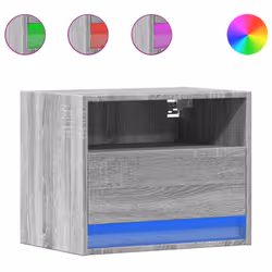 vidaXL Wall-mounted Bedside Cabinet with LED Lights Bed Cabinet - grey sonoma, 1 pcs