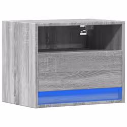 vidaXL Wall-mounted Bedside Cabinet with LED Lights Bed Cabinet - grey sonoma, 1 pcs