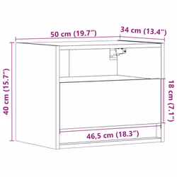 vidaXL Wall-mounted Bedside Cabinet with LED Lights Bed Cabinet - grey sonoma, 1 pcs