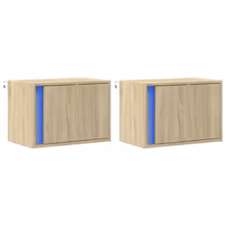 vidaXL Wall-mounted Bedside Cabinets with LED Lights Bed Cabinet - sonoma oak, 2 pcs