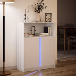 vidaXL Sideboard with LED Side Cabinet Highboard Engineered Wood - white, 77 x 34 x 100 cm - Additional view 4