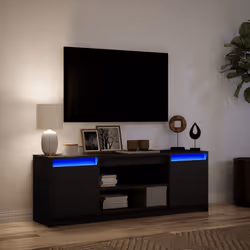 vidaXL TV Cabinet with LED TV Stand TV Unit Media Cabinet Engineered Wood - black, 139.5 x 34 x 50 cm - Additional view 4