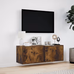 vidaXL TV Wall Cabinet with LED Lights Floating Cabinet TV Unit Smoked Oak