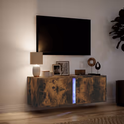vidaXL TV Wall Cabinet with LED Lights Floating Cabinet TV Unit Smoked Oak - Additional view 4