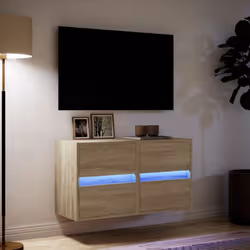 vidaXL TV Wall Cabinet with LED Lights TV Unit Wall Mounted Cabinet - sonoma oak, 41 x 31 x 45 cm/ 2 pcs - Additional view 4