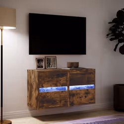 vidaXL TV Wall Cabinet with LED Lights TV Unit Wall Mounted Cabinet - smoked oak, 41 x 31 x 45 cm/ 2 pcs - Additional view 4