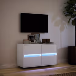 vidaXL TV Wall Cabinet with LED Lights TV Unit Wall Mounted Cabinet - white, 80 x 31 x 45 cm/ 1 pcs - Additional view 4