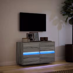 vidaXL TV Wall Cabinet with LED Lights TV Unit Wall Mounted Cabinet - grey sonoma, 80 x 31 x 45 cm/ 1 pcs - Additional view 4
