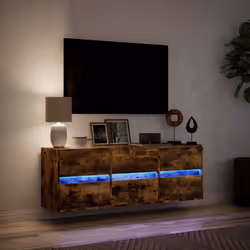 vidaXL TV Wall Cabinet with LED Lights TV Unit Wall Mounted Cabinet - smoked oak, 130 x 31 x 45 cm/ 1 pcs - Additional view 4