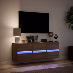 vidaXL TV Wall Cabinet with LED Lights TV Unit Wall Mounted Cabinet - brown oak, 130 x 31 x 45 cm/ 1 pcs - Additional view 4