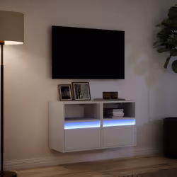 vidaXL TV Wall Cabinets with LED Lights Floating Cabinet TV Unit 2 pcs White - Additional view 4