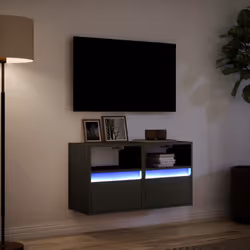 vidaXL TV Wall Cabinets with LED Lights Floating Cabinet TV Unit 2 pcs Black - Additional view 4