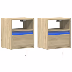 vidaXL TV Wall Cabinets with LED Lights Floating TV Unit 2 pcs Sonoma Oak