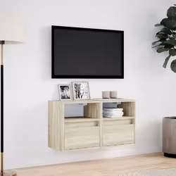 vidaXL TV Wall Cabinets with LED Lights Floating TV Unit 2 pcs Sonoma Oak