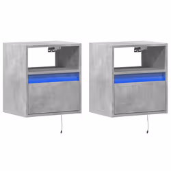 vidaXL TV Wall Cabinets with LED Lights Floating TV Unit 2 pcs Concrete Grey