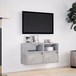 vidaXL TV Wall Cabinets with LED Lights Floating TV Unit 2 pcs Concrete Grey
