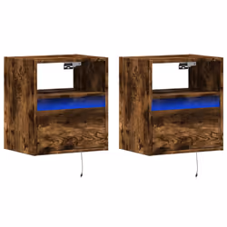 vidaXL TV Wall Cabinets with LED Lights Floating TV Unit 2 pcs Smoked Oak
