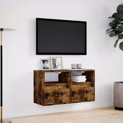 vidaXL TV Wall Cabinets with LED Lights Floating TV Unit 2 pcs Smoked Oak