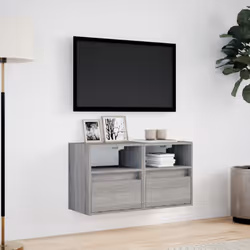 vidaXL TV Wall Cabinets with LED Lights Floating TV Unit 2 pcs Grey Sonoma