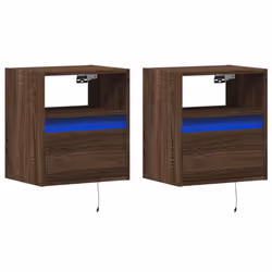 vidaXL TV Wall Cabinets with LED Lights Floating TV Wall Unit 2 pcs Brown Oak