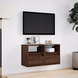vidaXL TV Wall Cabinets with LED Lights Floating TV Wall Unit 2 pcs Brown Oak