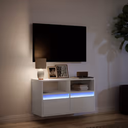 vidaXL TV Wall Cabinet with LED Lights TV Stand Floating Cabinet TV Unit White - Additional view 4