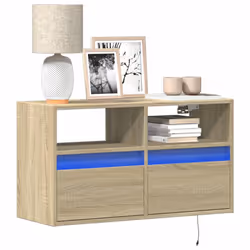 vidaXL TV Wall Cabinet with LED Lights Floating Cabinet TV Unit Sonoma Oak