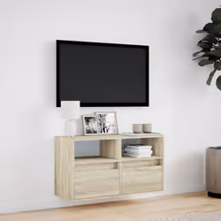 vidaXL TV Wall Cabinet with LED Lights Floating Cabinet TV Unit Sonoma Oak