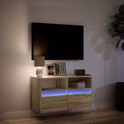 vidaXL TV Wall Cabinet with LED Lights Floating Cabinet TV Unit Sonoma Oak - Additional view 4