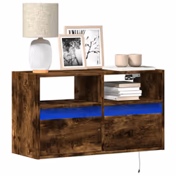vidaXL TV Wall Cabinet with LED Lights Floating Cabinet TV Unit Smoked Oak