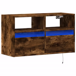 vidaXL TV Wall Cabinet with LED Lights Floating Cabinet TV Unit Smoked Oak
