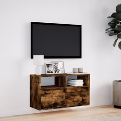 vidaXL TV Wall Cabinet with LED Lights Floating Cabinet TV Unit Smoked Oak