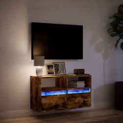 vidaXL TV Wall Cabinet with LED Lights Floating Cabinet TV Unit Smoked Oak - Additional view 4